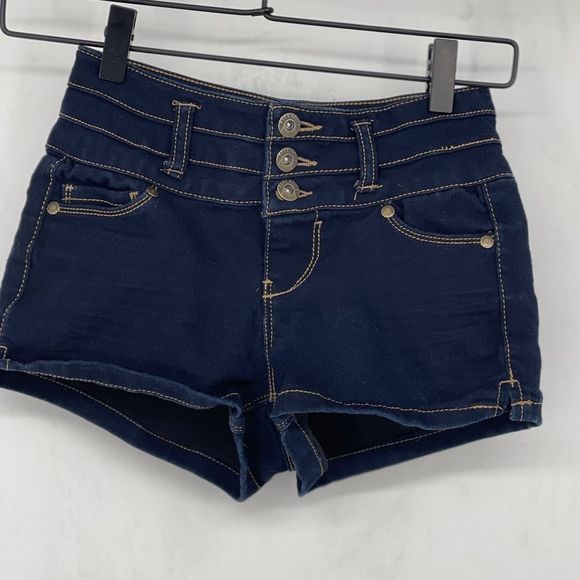 Blue Spice High Waist Stretch Denim Shorts - Picture 1 of 7
